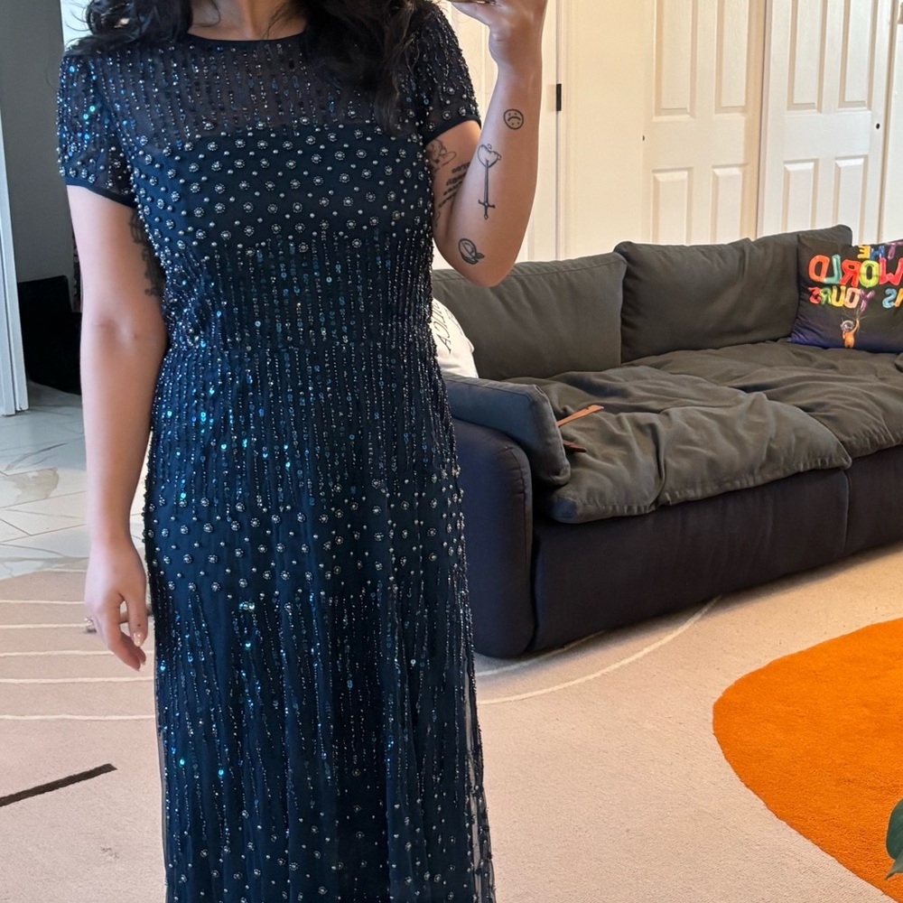 Adrianna Papell Navy Sequin Maxi Dress